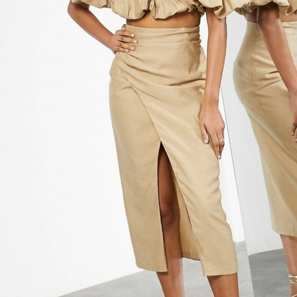 ASOS Edition midi side slit skirt in caramel